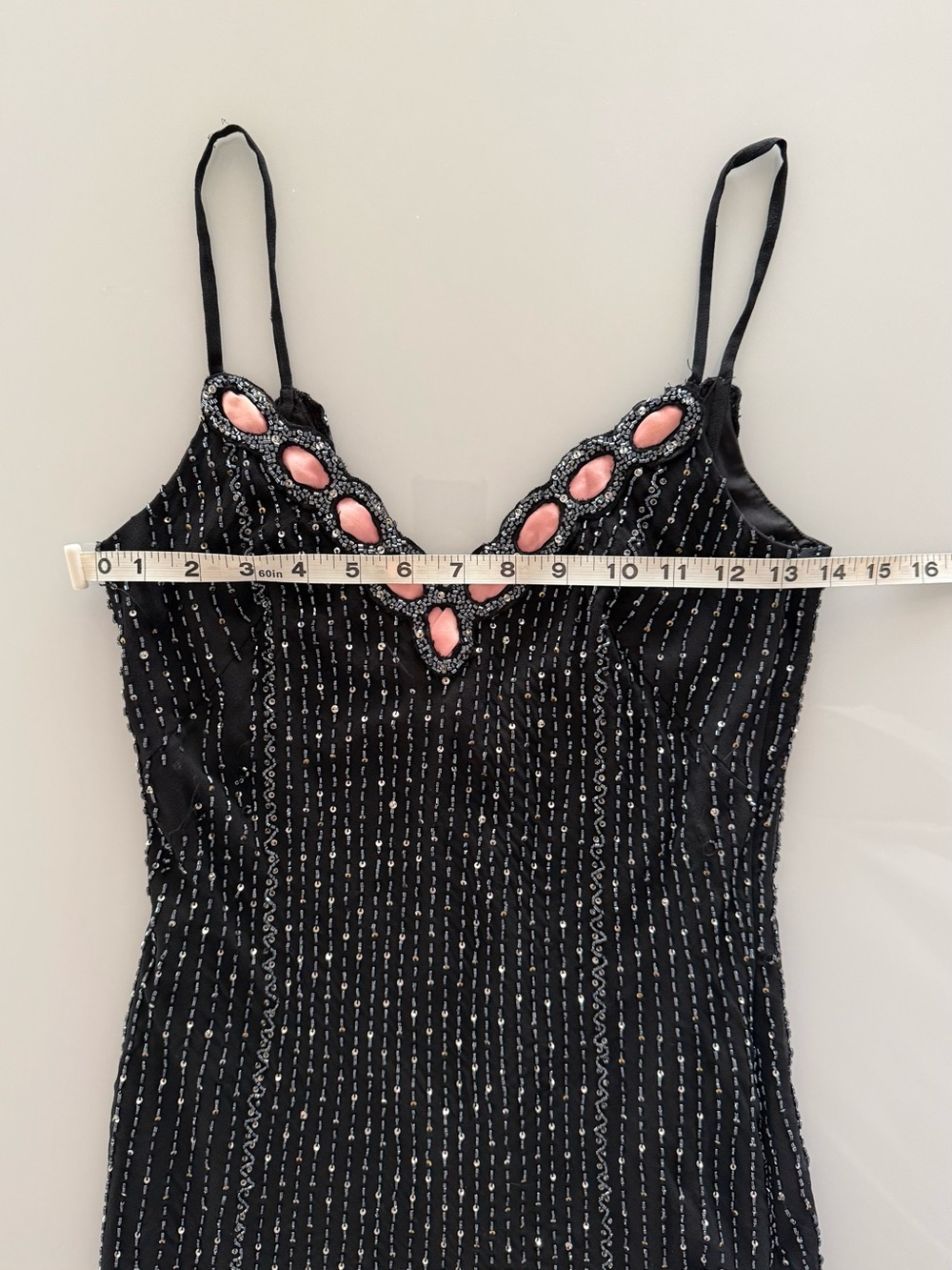 Black & Pink Silk Beaded Evening Gown Dress - Size M - Vintage - *Please Read* - Picture 13 of 16